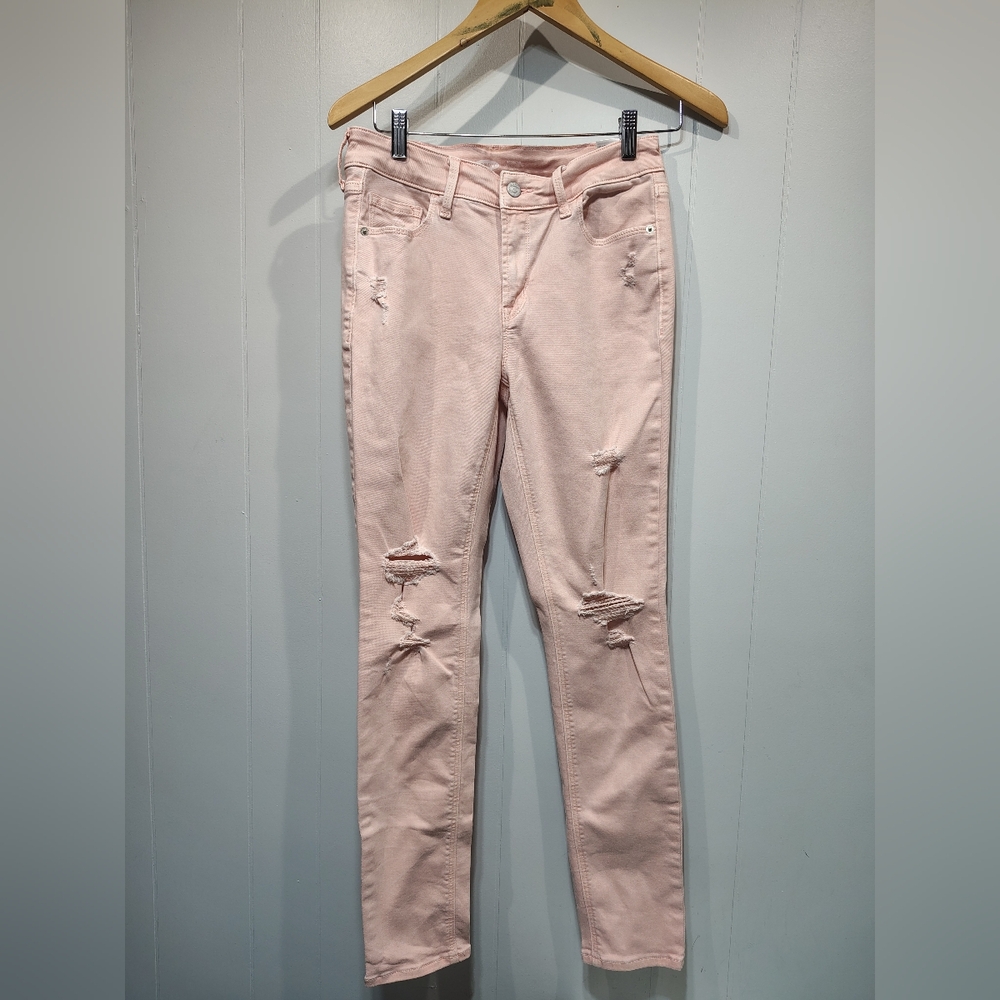 Old Navy Rockstar‎ Super Skinny Jeans Size 8 Mid Rise Peach Distressed Denim